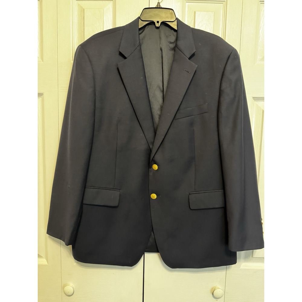 Ralph Lauren Jacket Blazer Mens 42S Wool Navy Gold 2 Button Sport Coat Classic - Picture 1 of 16